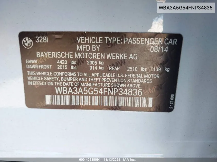 WBA3A5G54FNP34836 2015 BMW 328I