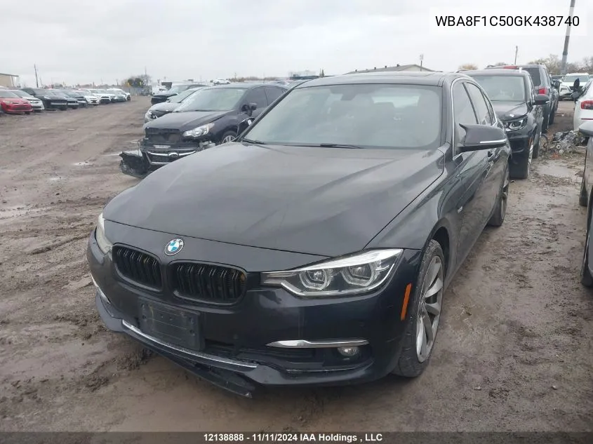 2016 BMW 3 Series VIN: WBA8F1C50GK438740 Lot: 12138888