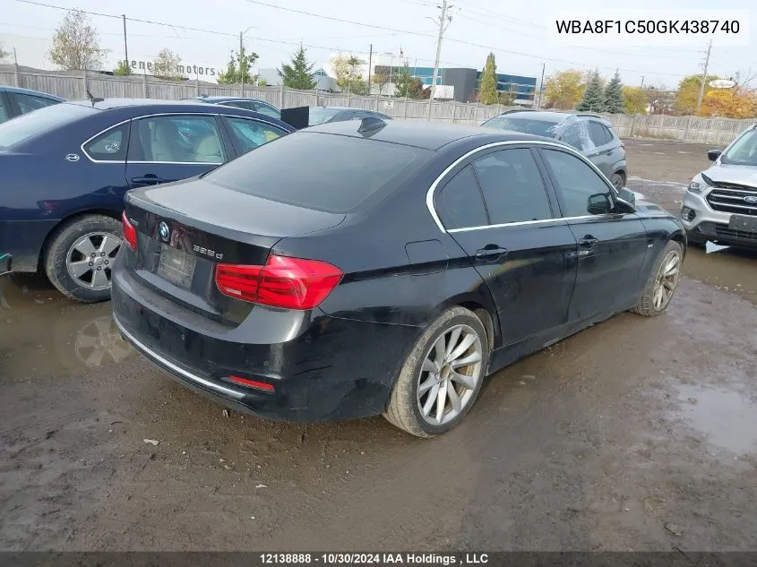 2016 BMW 3 Series VIN: WBA8F1C50GK438740 Lot: 12138888