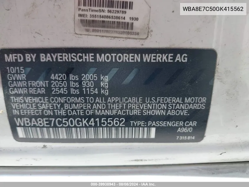 WBA8E7C50GK415562 2016 BMW 328I