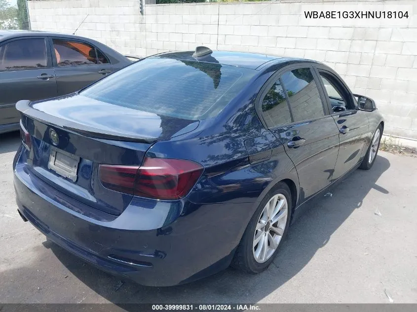 2017 BMW 320I VIN: WBA8E1G3XHNU18104 Lot: 39999831