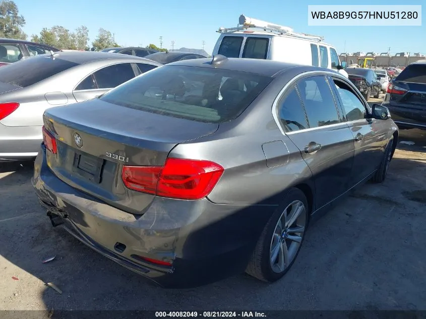 2017 BMW 330I VIN: WBA8B9G57HNU51280 Lot: 40082049