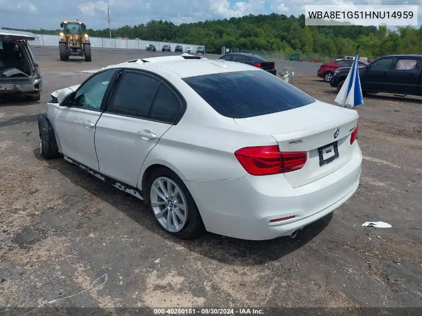 2017 BMW 320I VIN: WBA8E1G51HNU14959 Lot: 40250151