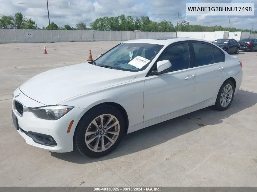 2017 BMW 320I VIN: WBA8E1G38HNU17498 Lot: 40338925