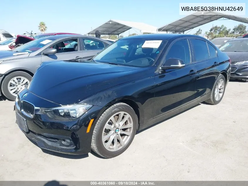 2017 BMW 320I xDrive VIN: WBA8E5G38HNU42649 Lot: 40361060