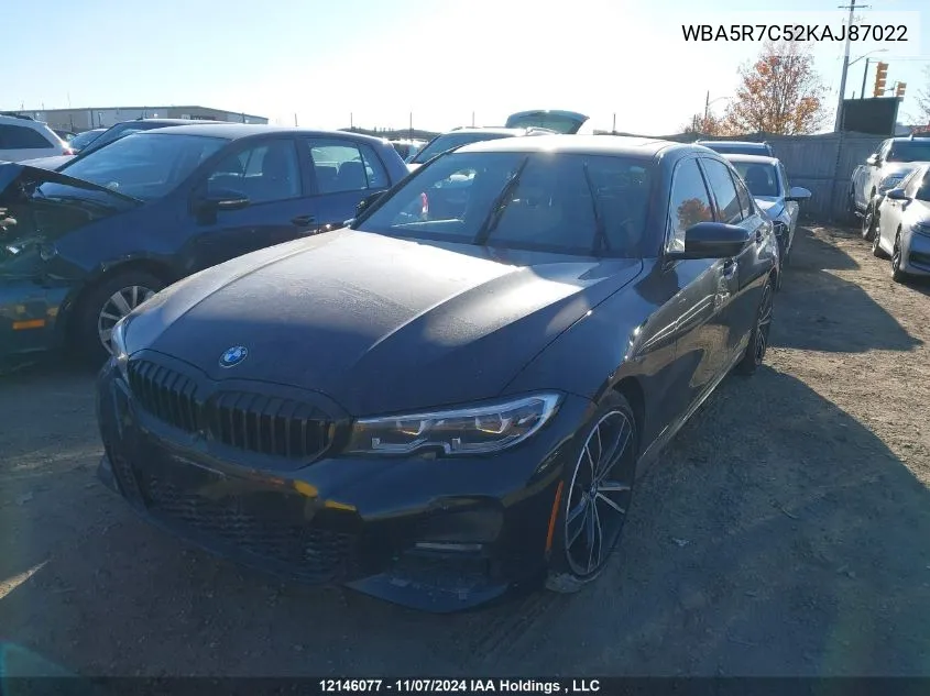 2019 BMW 3 Series VIN: WBA5R7C52KAJ87022 Lot: 12146077