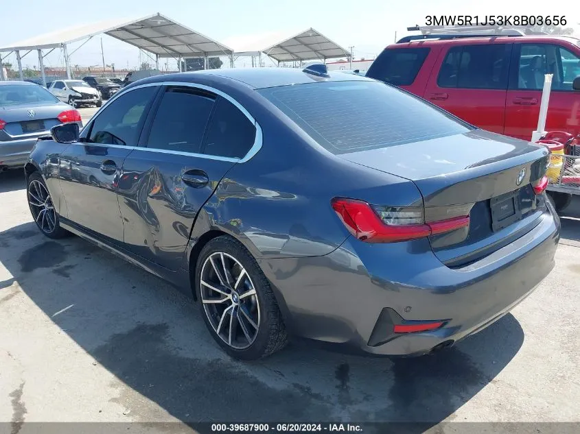 2019 BMW 330I VIN: 3MW5R1J53K8B03656 Lot: 39687900