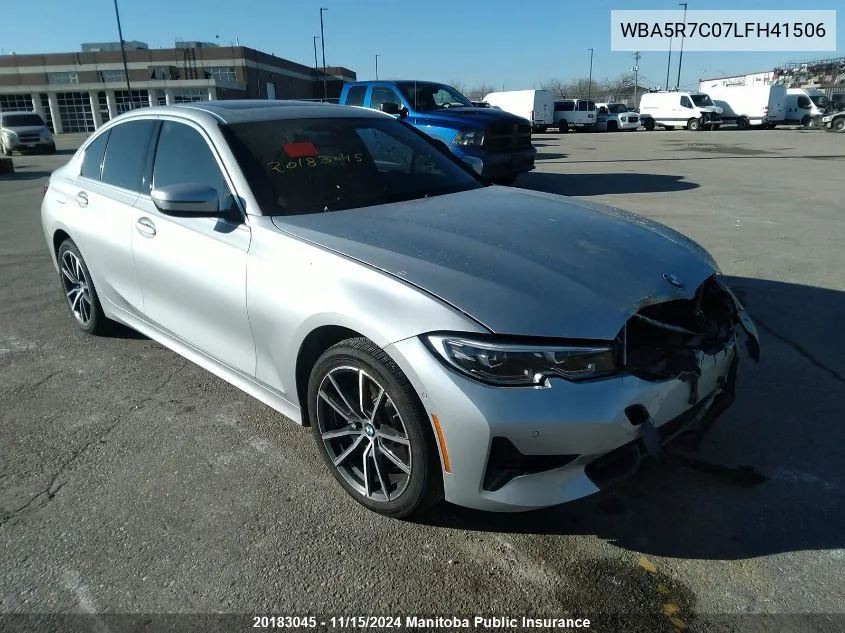 2020 BMW 330I xDrive VIN: WBA5R7C07LFH41506 Lot: 20183045