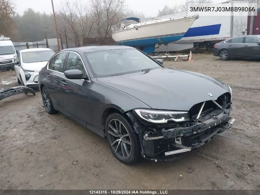 2021 BMW 3 Series VIN: 3MW5R7J03M8B98066 Lot: 12143315