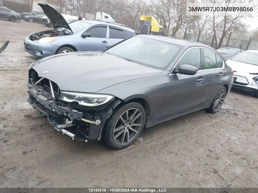 2021 BMW 3 Series VIN: 3MW5R7J03M8B98066 Lot: 12143315