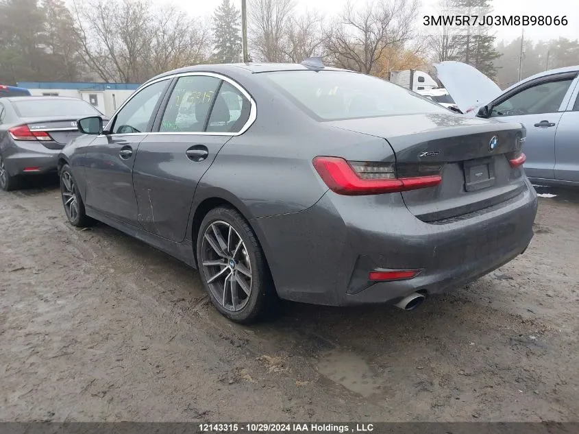 2021 BMW 3 Series VIN: 3MW5R7J03M8B98066 Lot: 12143315