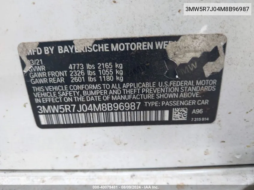 3MW5R7J04M8B96987 2021 BMW 330I xDrive