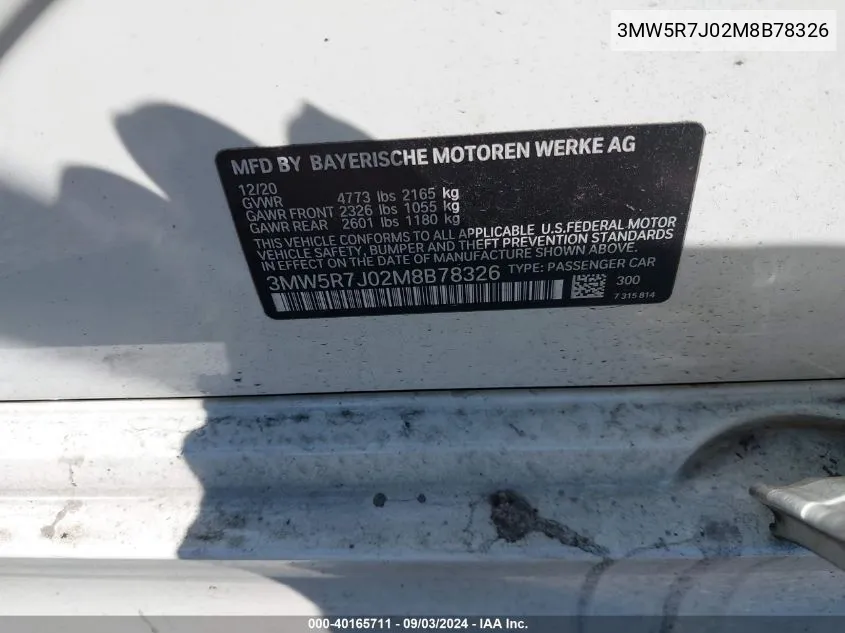 3MW5R7J02M8B78326 2021 BMW 330I xDrive