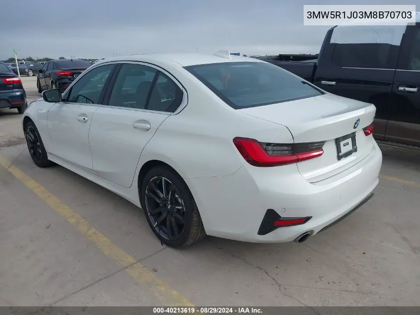 2021 BMW 330I VIN: 3MW5R1J03M8B70703 Lot: 40213619