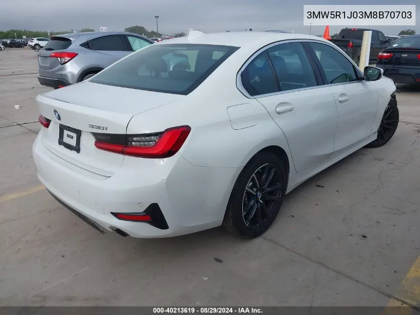 2021 BMW 330I VIN: 3MW5R1J03M8B70703 Lot: 40213619