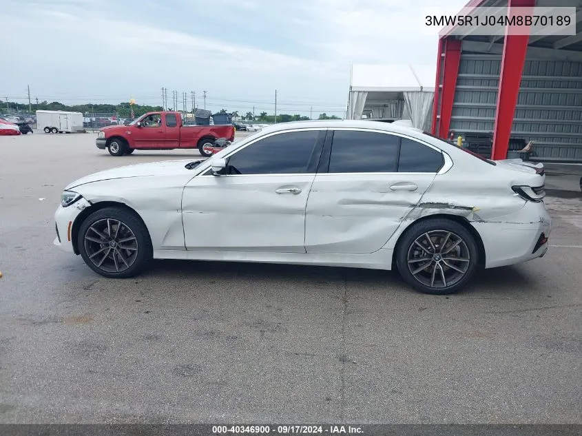 2021 BMW 330I VIN: 3MW5R1J04M8B70189 Lot: 40346900