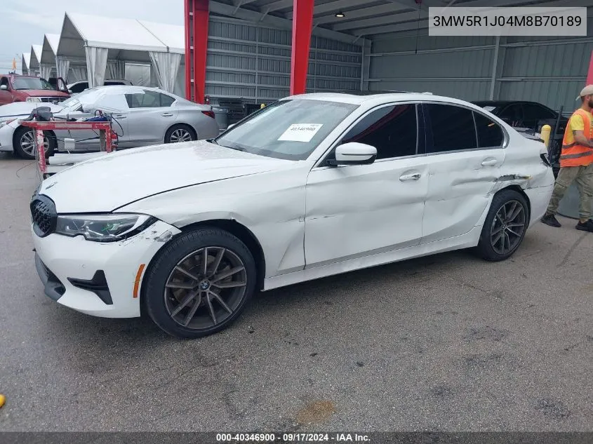 2021 BMW 330I VIN: 3MW5R1J04M8B70189 Lot: 40346900