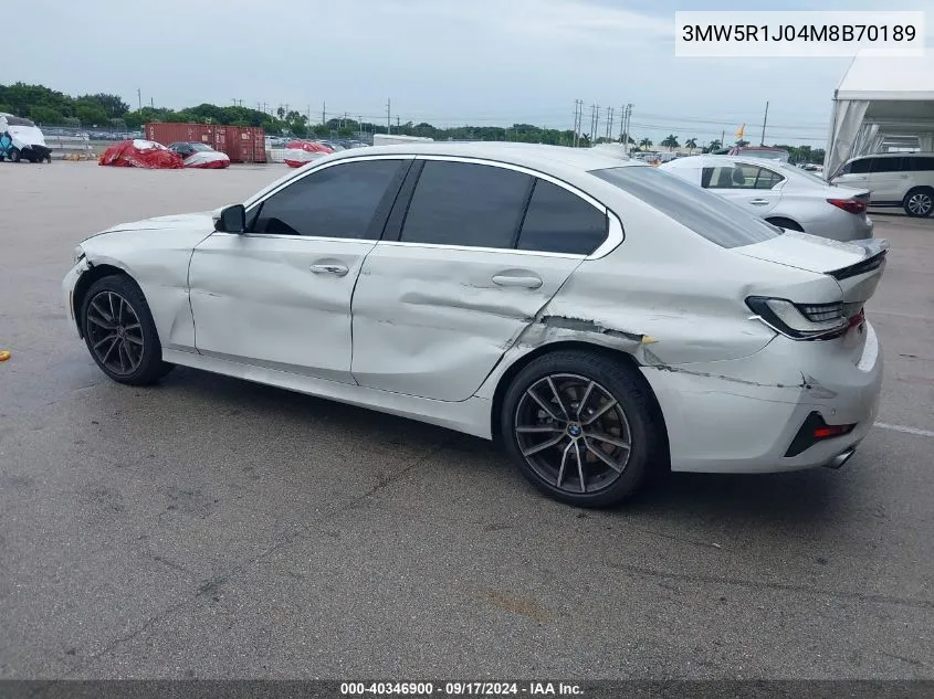 2021 BMW 330I VIN: 3MW5R1J04M8B70189 Lot: 40346900