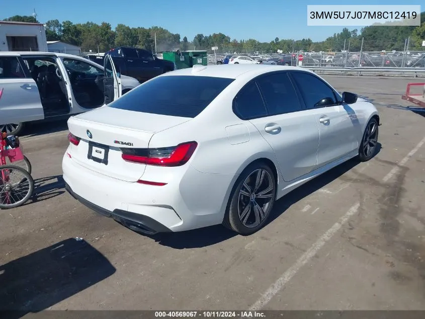 2021 BMW 3 Series M340I VIN: 3MW5U7J07M8C12419 Lot: 40569067