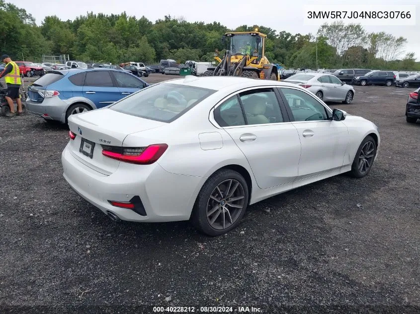 2022 BMW 330I xDrive VIN: 3MW5R7J04N8C30766 Lot: 40228212