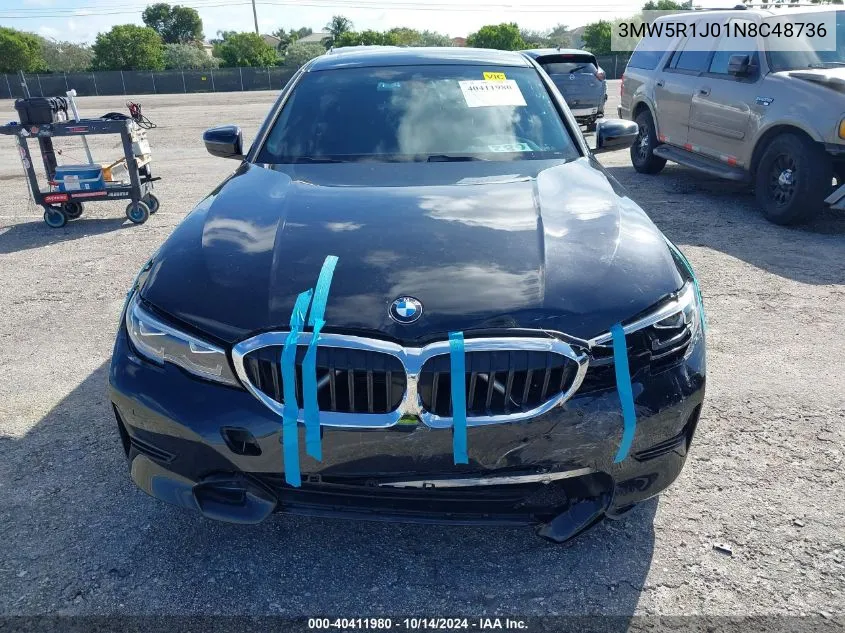 2022 BMW 330I VIN: 3MW5R1J01N8C48736 Lot: 40411980