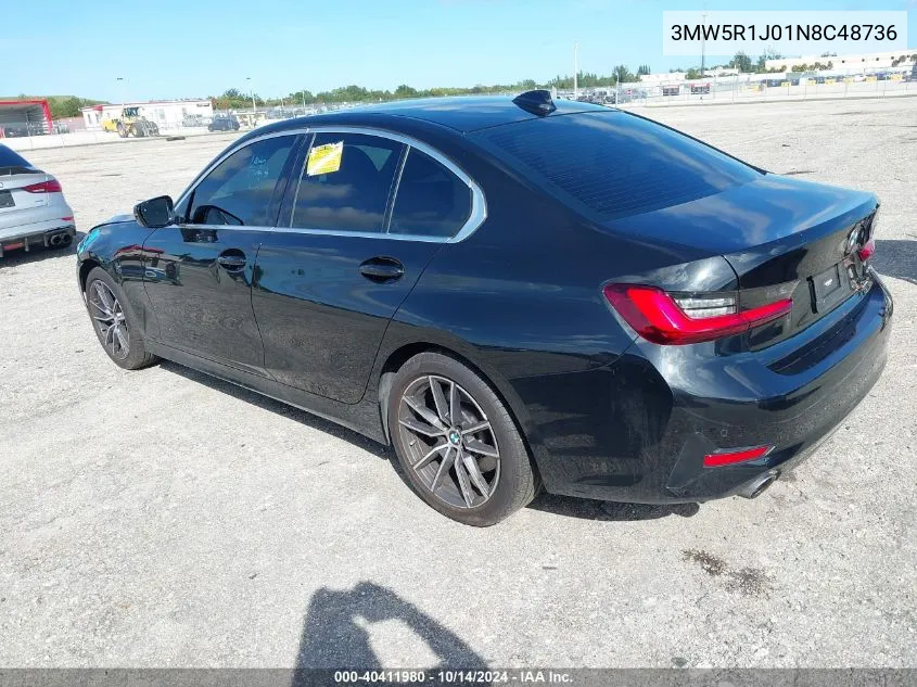 2022 BMW 330I VIN: 3MW5R1J01N8C48736 Lot: 40411980