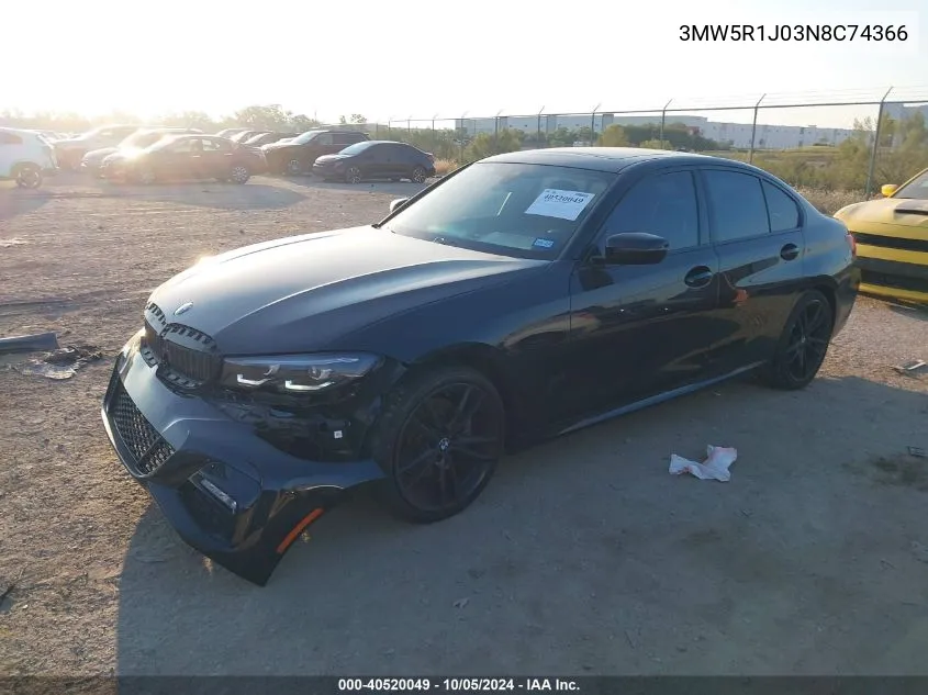 2022 BMW 330I VIN: 3MW5R1J03N8C74366 Lot: 40520049