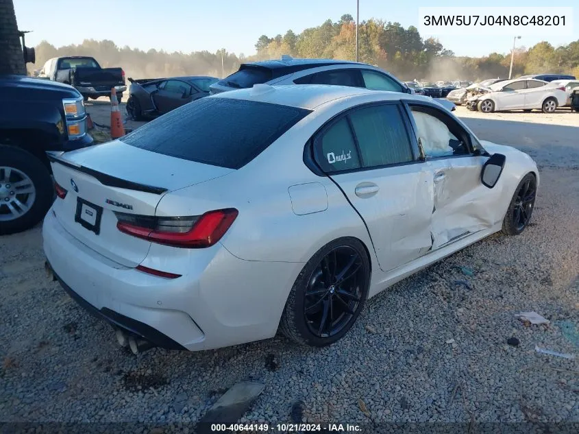 2022 BMW M340I VIN: 3MW5U7J04N8C48201 Lot: 40644149