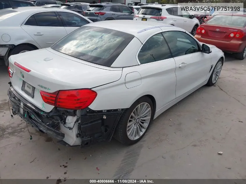 2015 BMW 428I VIN: WBA3V5C57FP751998 Lot: 40806666