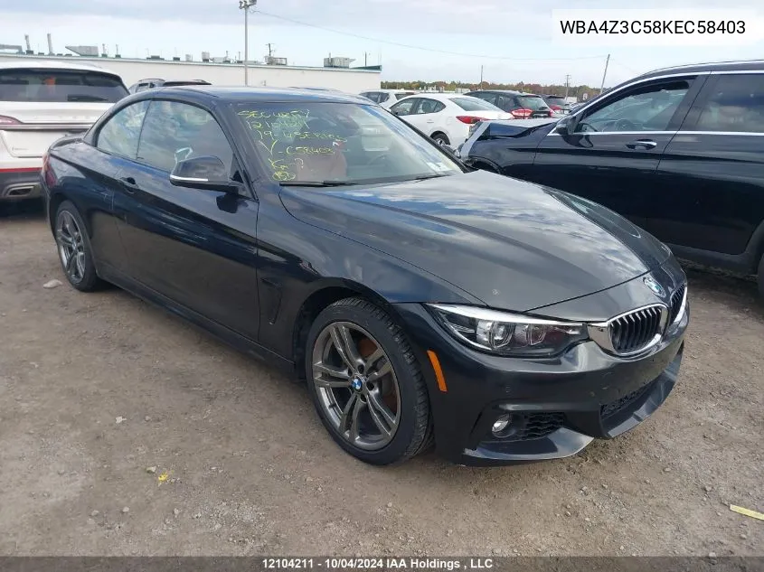 2019 BMW 4 Series VIN: WBA4Z3C58KEC58403 Lot: 12104211