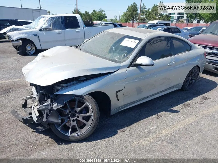 2019 BMW 430I VIN: WBA4W3C56KAF92820 Lot: 39953359