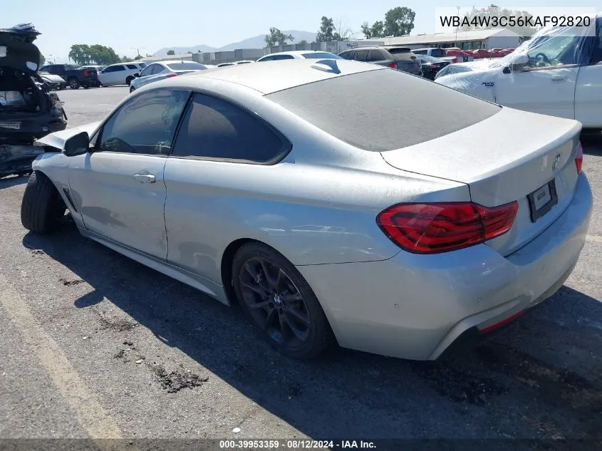 2019 BMW 430I VIN: WBA4W3C56KAF92820 Lot: 39953359