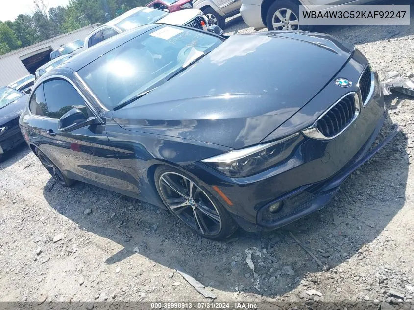 2019 BMW 430I VIN: WBA4W3C52KAF92247 Lot: 39998913