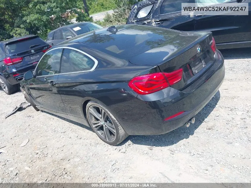 2019 BMW 430I VIN: WBA4W3C52KAF92247 Lot: 39998913