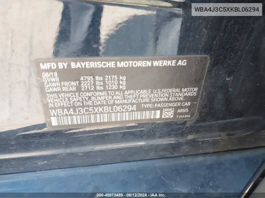 WBA4J3C5XKBL06294 2019 BMW 4 Series 430I xDrive