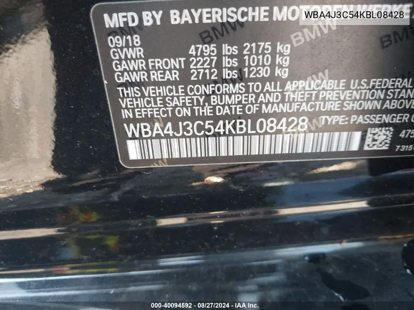 WBA4J3C54KBL08428 2019 BMW 4 Series 430I xDrive