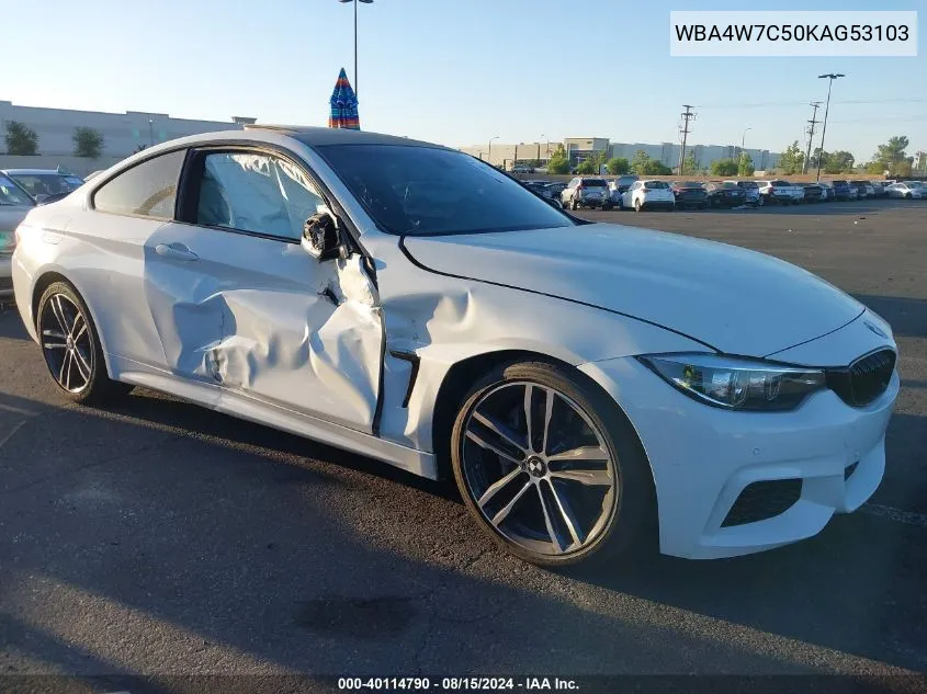 2019 BMW 440I VIN: WBA4W7C50KAG53103 Lot: 40114790