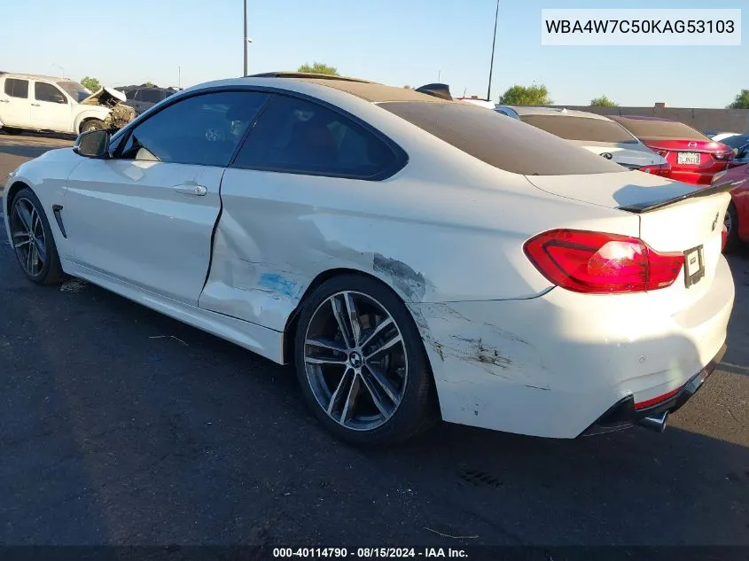 2019 BMW 440I VIN: WBA4W7C50KAG53103 Lot: 40114790