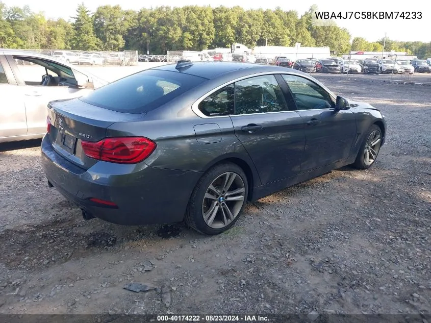 2019 BMW 440I Gran Coupe xDrive VIN: WBA4J7C58KBM74233 Lot: 40174222