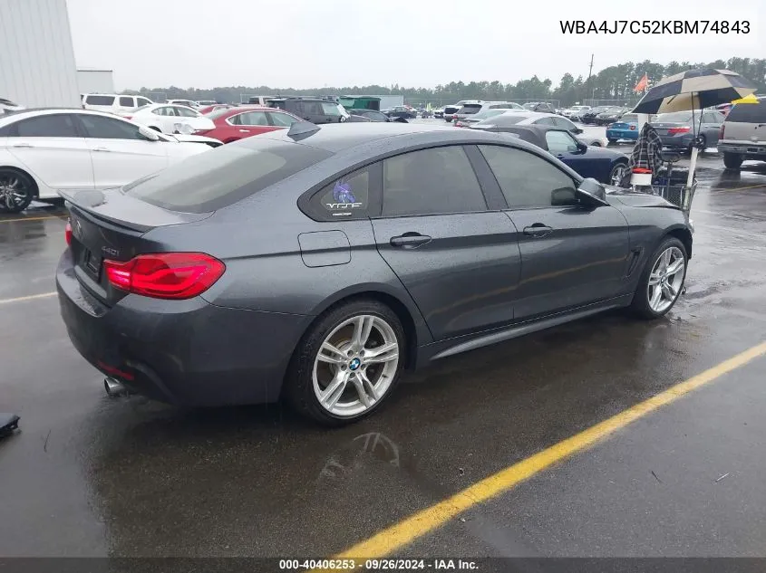 2019 BMW 440I Gran Coupe xDrive VIN: WBA4J7C52KBM74843 Lot: 40406253