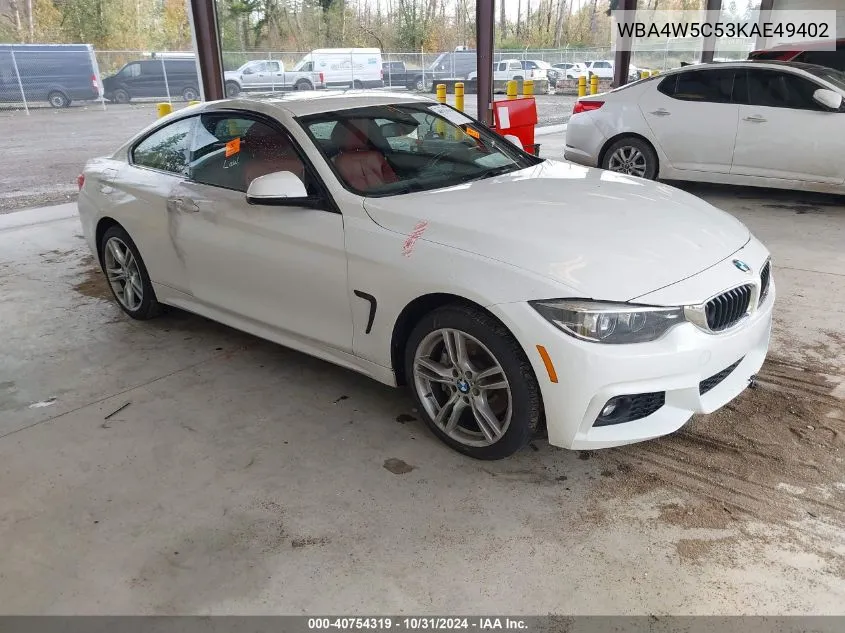 2019 BMW 430I xDrive VIN: WBA4W5C53KAE49402 Lot: 40754319