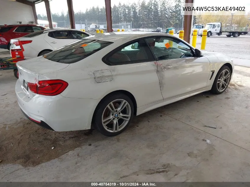 2019 BMW 430I xDrive VIN: WBA4W5C53KAE49402 Lot: 40754319