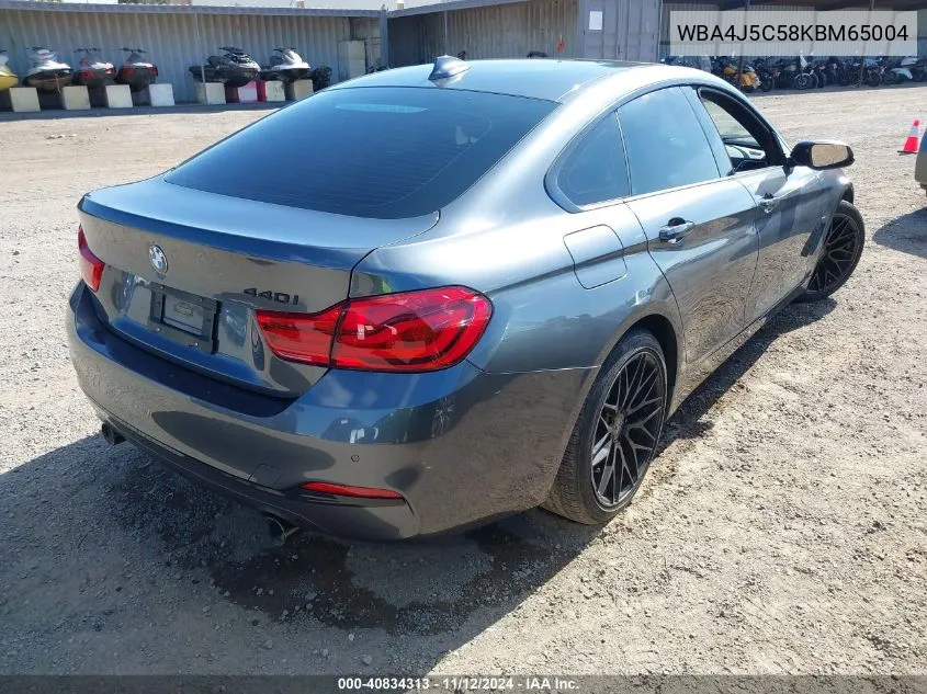 2019 BMW 440I Gran Coupe VIN: WBA4J5C58KBM65004 Lot: 40834313