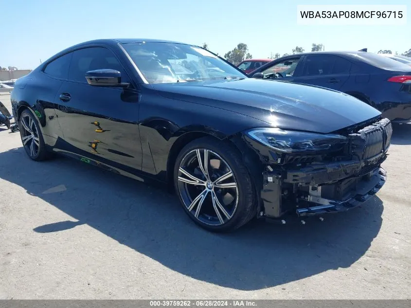 2021 BMW 430I VIN: WBA53AP08MCF96715 Lot: 39759262