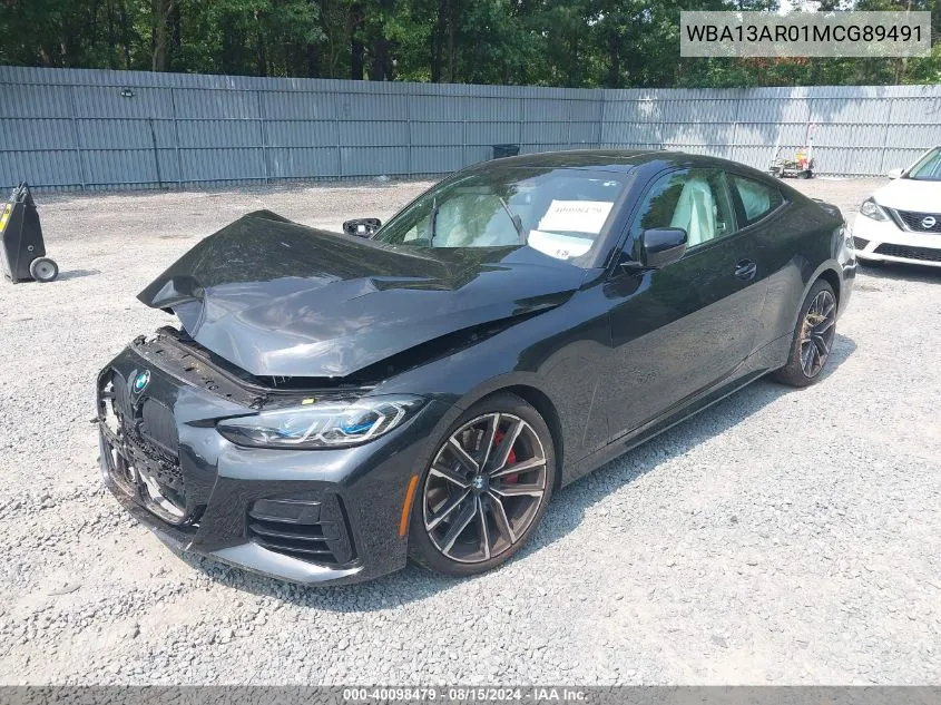 2021 BMW M440I xDrive VIN: WBA13AR01MCG89491 Lot: 40098479