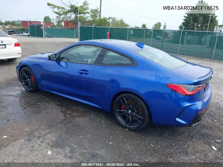 2021 BMW M440I xDrive VIN: WBA13AR02MCF16675 Lot: 40175841