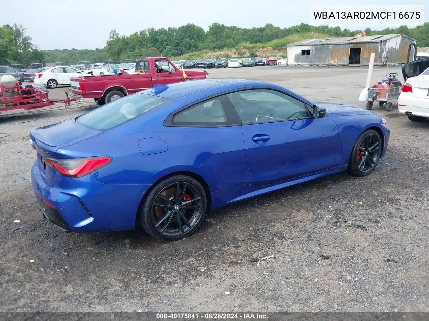 2021 BMW M440I xDrive VIN: WBA13AR02MCF16675 Lot: 40175841