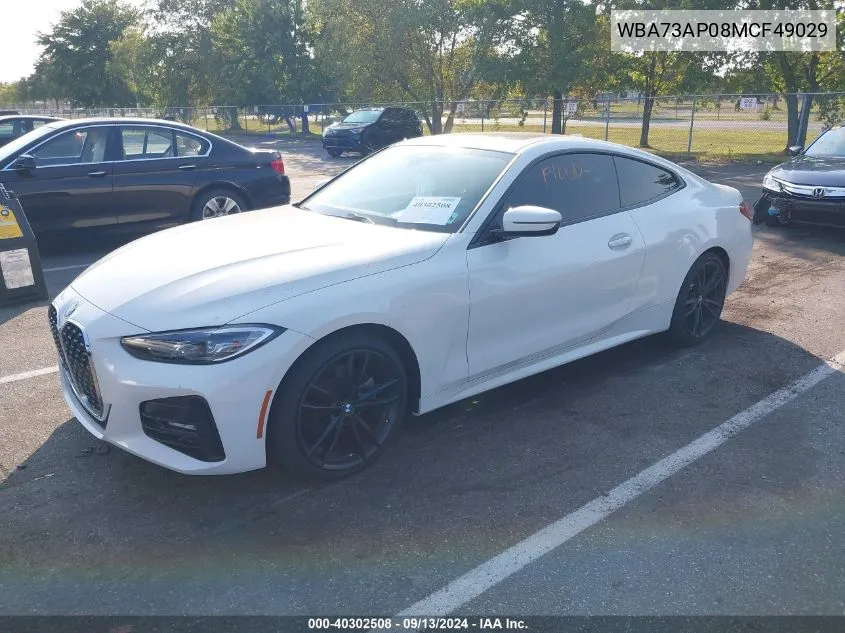 2021 BMW 430I VIN: WBA73AP08MCF49029 Lot: 40302508