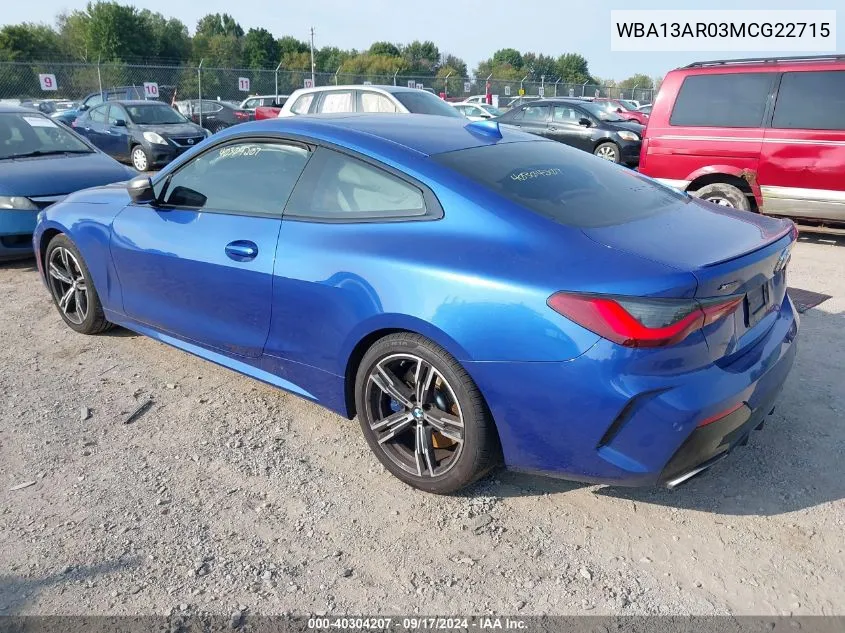 2021 BMW M440Xi VIN: WBA13AR03MCG22715 Lot: 40304207