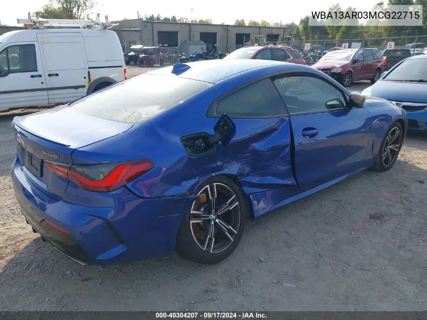 2021 BMW M440Xi VIN: WBA13AR03MCG22715 Lot: 40304207